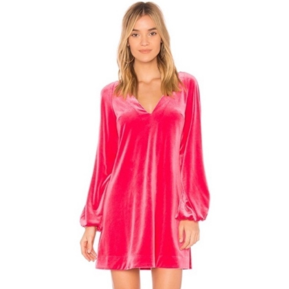 FREE PEOPLE VELVET MISHA HOT PINK MINI DRESS MEDIUM